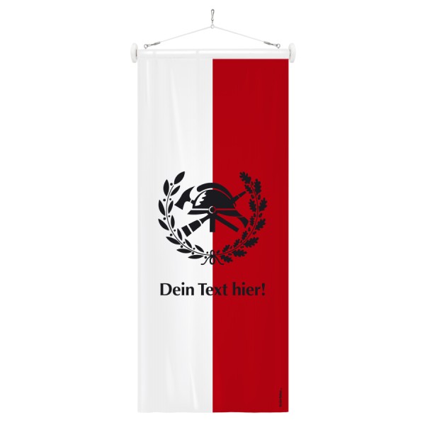 Feuerwehr-Bannerfahne Weiß-Rot mit FF Symbol und individueller Aufschrift