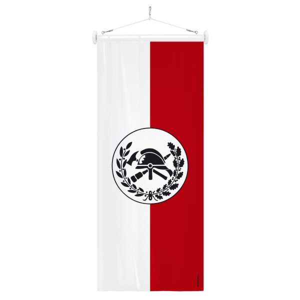 Feuerwehr-Bannerfahne Weiß-Rot mit FF Wappen