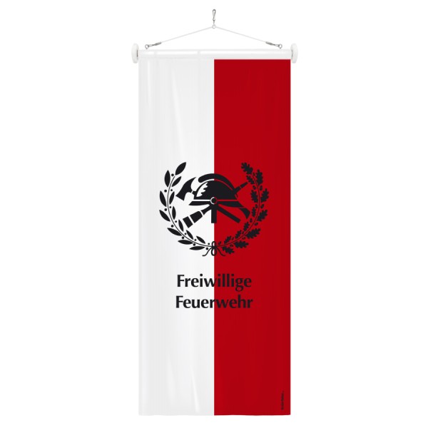 Feuerwehr-Bannerfahne Weiß-Rot mit FF Symbol und Freiwillige Feuerwehr